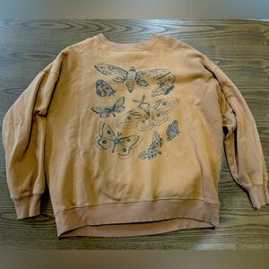 American Eagle Mustard Yellow Butterfly Sweatshirt - Size Small